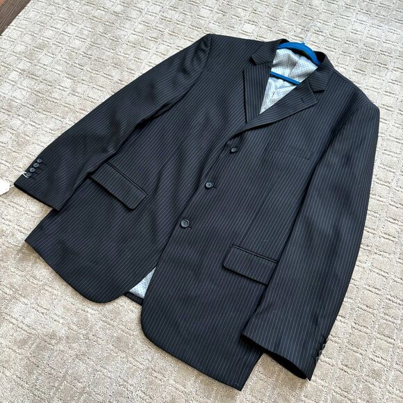 Elegante Gentiluomo Italiana Collezione Blazer Jacket Men’s 46L Black Pin Stripe - Picture 2 of 9